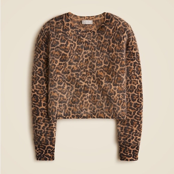 J Crew Brushed Cashmere Crop Fit Crewneck Sweater in Leopard Print XS $158 CE684 - Picture 15 of 16